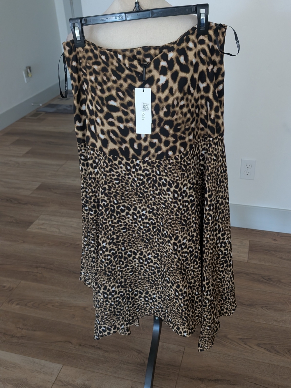 Calvin Klein Leopard Print Asymmetrical Skirt in Brown and Black